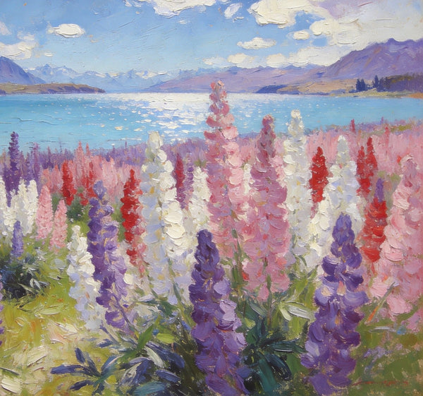 Original Landscape Paintings, Buy Painting Online, New Zealand's Mountain Lake Bliss, Small Oil Paintings, Hand Painted Canvas Art, Heavy Texture Artwork-ArtWorkCrafts.com