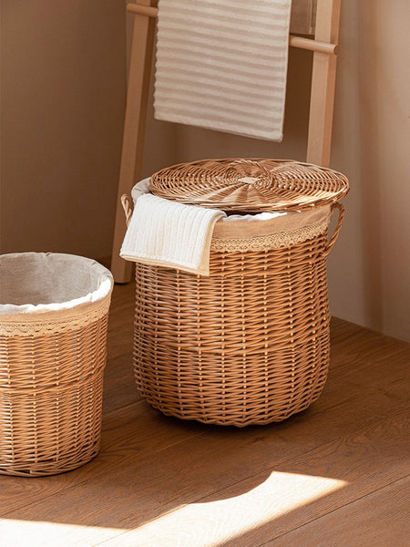 Hand-woven Wicker Storage Basket for Clothes, Large Round Storage Basket for Clothes, Willow Weaving Baskets for Clothes, Extra Large Kitchen Storage Baskets-ArtWorkCrafts.com
