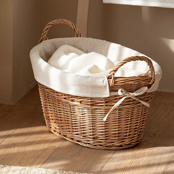Large Kitchen Round Storage Baskets, Large Food Storage Basket with Handle, Natural Hand-woven Wicker Storage Basket for Clothes, Willow Weaving Baskets for Toys-ArtWorkCrafts.com