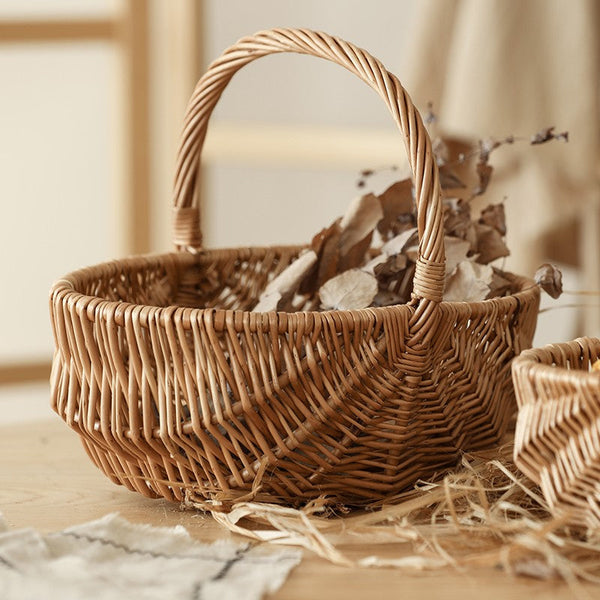 Natural Fruit Basket, Kitchen Storage Baskets, Natural Hand-woven Wicker Storage Basket, Large Picnic Food Basket with Handle, Lovely Willow Weaving Baskets for Vegetable-ArtWorkCrafts.com