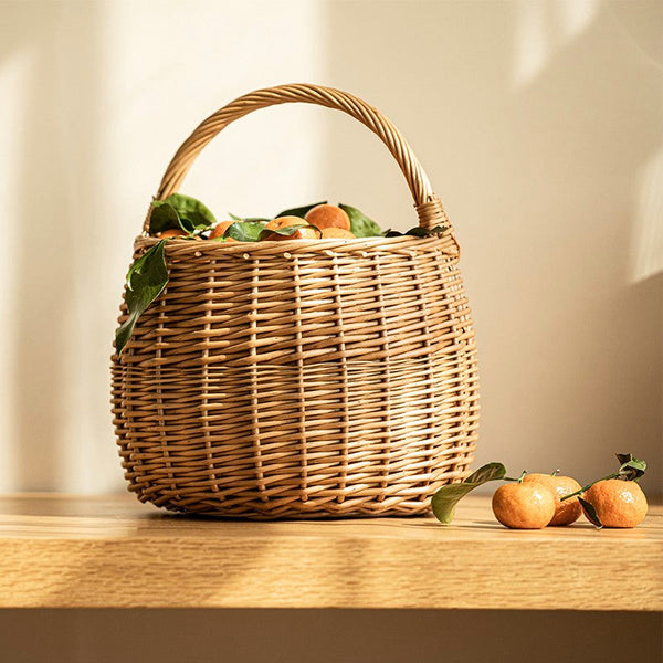 Storage Basket for Kitchen, Picnic Storage Basket with Handle, Hand-woven Wicker Storage Basket, Natural Fruit Basket, Willow Weaving Baskets for Vegetable-ArtWorkCrafts.com