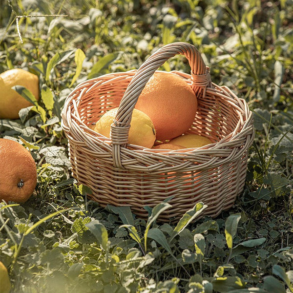 Small Kitchen Storage Baskets, Picnic Storage Basket with Handle, Hand-woven Wicker Storage Basket, Natural Fruit Basket, Willow Weaving Baskets for Vegetable-ArtWorkCrafts.com