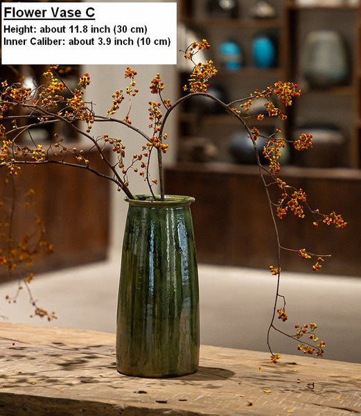 Porcelain Flower Vases, Ceramic Bouquet Vases, Green Flower Vases on Table, Dining Table Centerpiece, Handmade Water Holding Flower Vase-ArtWorkCrafts.com