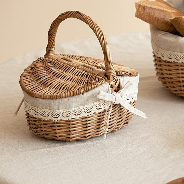 Picnic Storage Basket with Handle, Extra Large Kitchen Storage Baskets, Natural Hand-woven Wicker Storage Basket, Lovely Willow Weaving Baskets for Vegetable, Natural Fruit Storage Baskets-ArtWorkCrafts.com