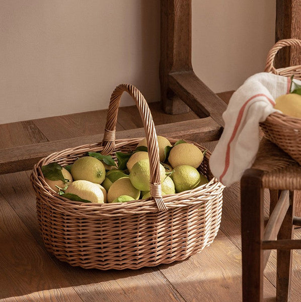 Lovely Willow Weaving Baskets for Vegetable, Large Picnic Food Basket with Handle, Natural Hand-woven Wicker Storage Basket, Natural Fruit Basket, Kitchen Storage Baskets-ArtWorkCrafts.com