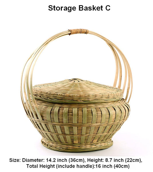 Picnic Food Basket with Handle, Large Natural Hand-woven Bamboo Basket, Natural Fruit Basket Lovely Bamboo Baskets for Vegetable, Kitchen Storage Baskets-ArtWorkCrafts.com