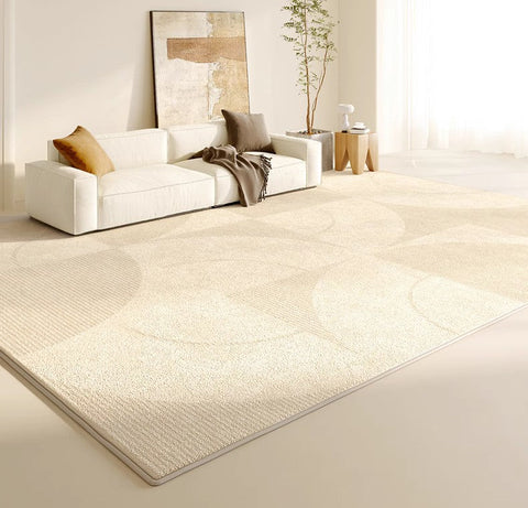 Modern Rugs under Sofa, Abstract Contemporary Rugs for Bedroom, Dining Room Floor Rugs, Modern Rugs for Office, Large Cream Color Rugs in Living Room-ArtWorkCrafts.com