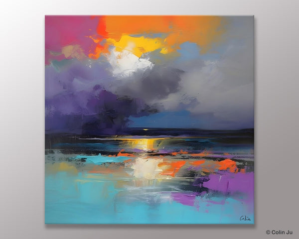 Contemporary Oil Painting on Canvas, Heavy Texture Canvas Art, Original Landscape Canvas Art, Oversized Landscape Wall Art Paintings-ArtWorkCrafts.com