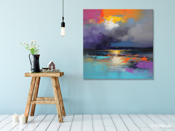 Contemporary Oil Painting on Canvas, Heavy Texture Canvas Art, Original Landscape Canvas Art, Oversized Landscape Wall Art Paintings-ArtWorkCrafts.com