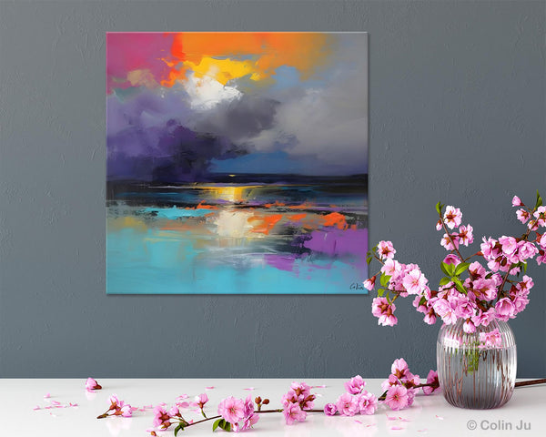 Contemporary Oil Painting on Canvas, Heavy Texture Canvas Art, Original Landscape Canvas Art, Oversized Landscape Wall Art Paintings-ArtWorkCrafts.com