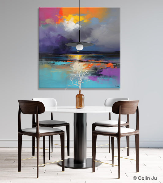 Contemporary Oil Painting on Canvas, Heavy Texture Canvas Art, Original Landscape Canvas Art, Oversized Landscape Wall Art Paintings-ArtWorkCrafts.com