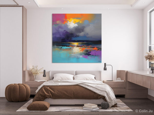 Contemporary Oil Painting on Canvas, Heavy Texture Canvas Art, Original Landscape Canvas Art, Oversized Landscape Wall Art Paintings-ArtWorkCrafts.com