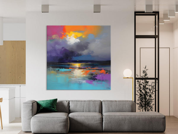 Contemporary Oil Painting on Canvas, Heavy Texture Canvas Art, Original Landscape Canvas Art, Oversized Landscape Wall Art Paintings-ArtWorkCrafts.com