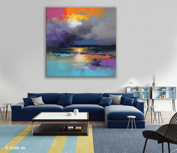 Contemporary Oil Painting on Canvas, Heavy Texture Canvas Art, Original Landscape Canvas Art, Oversized Landscape Wall Art Paintings-ArtWorkCrafts.com