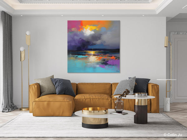 Contemporary Oil Painting on Canvas, Heavy Texture Canvas Art, Original Landscape Canvas Art, Oversized Landscape Wall Art Paintings-ArtWorkCrafts.com