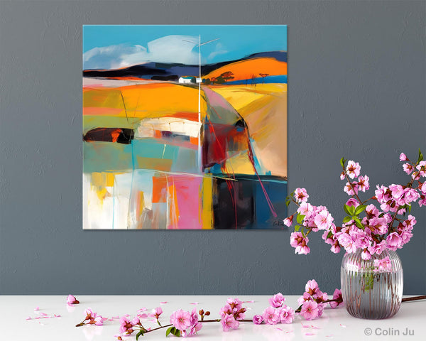 Acrylic Painting for Living Room, Contemporary Abstract Landscape Artwork, Oversized Wall Art Paintings, Original Modern Paintings on Canvas-ArtWorkCrafts.com