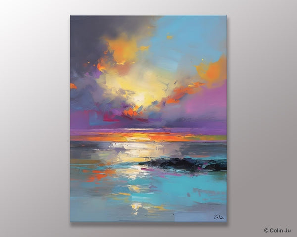 Oil Painting on Canvas, Extra Large Modern Wall Art, Landscape Canvas Paintings for Dining Room, Original Landscape Abstract Painting-ArtWorkCrafts.com