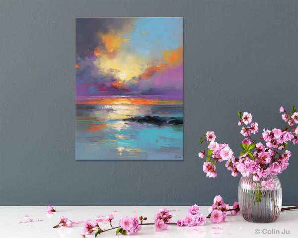 Oil Painting on Canvas, Extra Large Modern Wall Art, Landscape Canvas Paintings for Dining Room, Original Landscape Abstract Painting-ArtWorkCrafts.com
