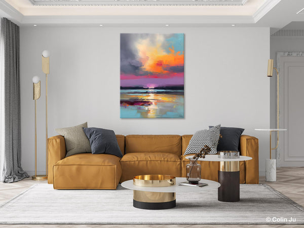 Canvas Painting for Living Room, Abstract Landscape Paintings, Original Modern Wall Art Painting, Oversized Contemporary Abstract Artwork-ArtWorkCrafts.com
