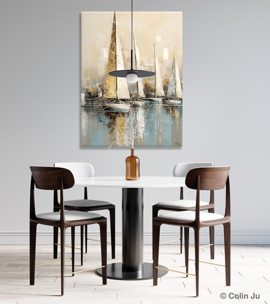Modern Abstract Wall Art Paintings, Large Original Canvas Art for Bedroom, Large Painting Ideas for Living Room, Sail Boat Canvas Painting