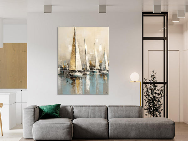 Modern Abstract Wall Art Paintings, Large Original Canvas Art for Bedroom, Large Painting Ideas for Living Room, Sail Boat Canvas Painting