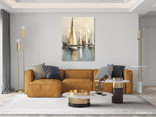 Modern Abstract Wall Art Paintings, Large Original Canvas Art for Bedroom, Large Painting Ideas for Living Room, Sail Boat Canvas Painting