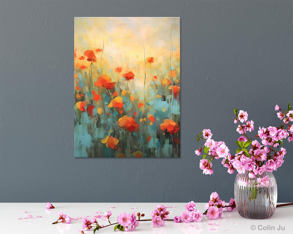 Canvas Painting Flower, Original Paintings on Canvas, Abstract Flower Painting, Flower Acrylic Painting, Modern Acrylic Paintings for Bedroom-ArtWorkCrafts.com
