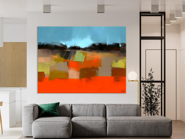 Modern Landscape Paintings Behind Sofa, Abstract Landscape Paintings for Living Room, Palette Knife Canvas Art, Original Landscape Art
