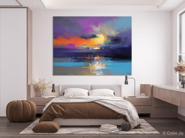 Abstract Landscape Painting, Sunset Painting, Large Landscape Painting for Living Room, Bedroom Wall Art Ideas, Modern Paintings for Dining Room
