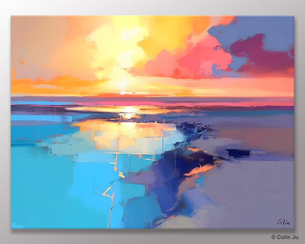 Sunrise Painting, Original Landscape Painting, Large Landscape Painting for Living Room, Bedroom Wall Art Ideas, Modern Paintings for Dining Room-ArtWorkCrafts.com