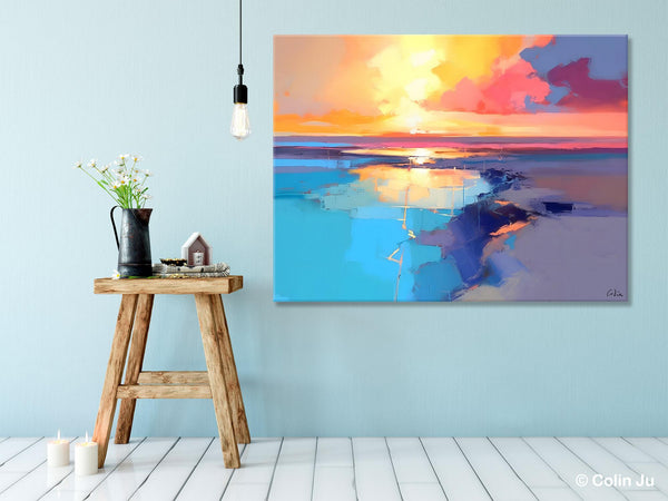 Sunrise Painting, Original Landscape Painting, Large Landscape Painting for Living Room, Bedroom Wall Art Ideas, Modern Paintings for Dining Room-ArtWorkCrafts.com