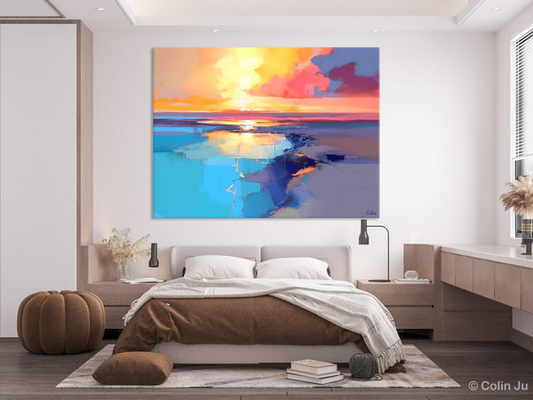 Sunrise Painting, Original Landscape Painting, Large Landscape Painting for Living Room, Bedroom Wall Art Ideas, Modern Paintings for Dining Room-ArtWorkCrafts.com