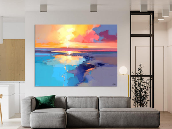 Sunrise Painting, Original Landscape Painting, Large Landscape Painting for Living Room, Bedroom Wall Art Ideas, Modern Paintings for Dining Room