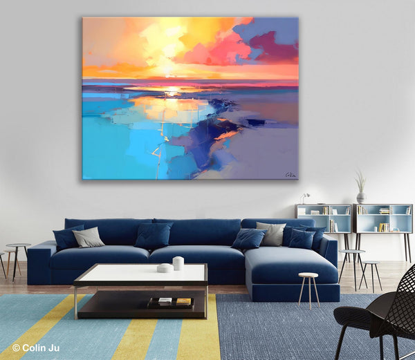 Sunrise Painting, Original Landscape Painting, Large Landscape Painting for Living Room, Bedroom Wall Art Ideas, Modern Paintings for Dining Room-ArtWorkCrafts.com