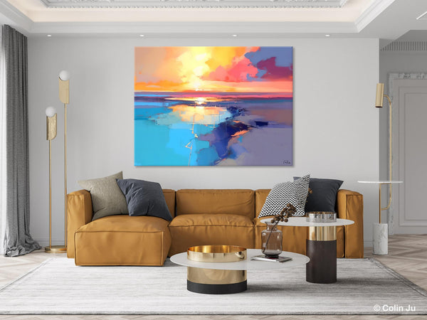 Sunrise Painting, Original Landscape Painting, Large Landscape Painting for Living Room, Bedroom Wall Art Ideas, Modern Paintings for Dining Room-ArtWorkCrafts.com