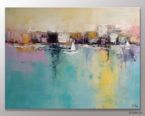 Contemporary Abstract Art for Dining Room, Sail Boat Abstract Paintings, Living Room Canvas Art Ideas, Large Landscape Painting, Simple Modern Art-ArtWorkCrafts.com
