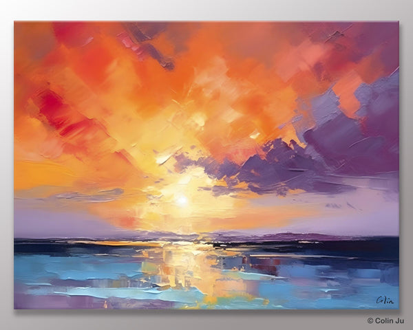 Original Landscape Oil Paintings, Sunrise Paintings, Large Contemporary Wall Art, Oil Painting on Canvas, Extra Large Paintings for Bedroom-ArtWorkCrafts.com