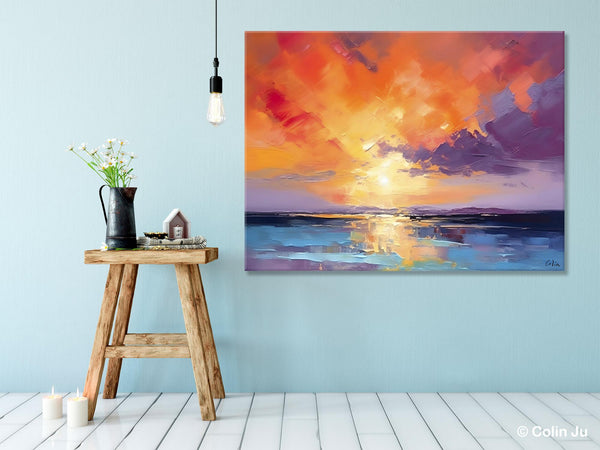 Original Landscape Oil Paintings, Sunrise Paintings, Large Contemporary Wall Art, Oil Painting on Canvas, Extra Large Paintings for Bedroom-ArtWorkCrafts.com