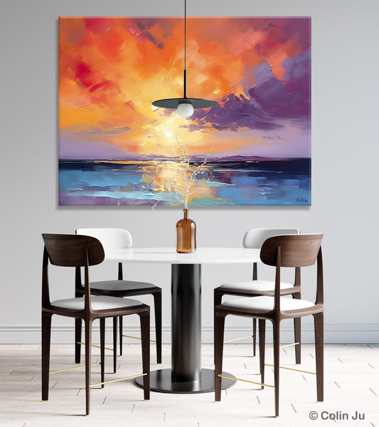 Original Landscape Oil Paintings, Sunrise Paintings, Large Contemporary Wall Art, Oil Painting on Canvas, Extra Large Paintings for Bedroom-ArtWorkCrafts.com