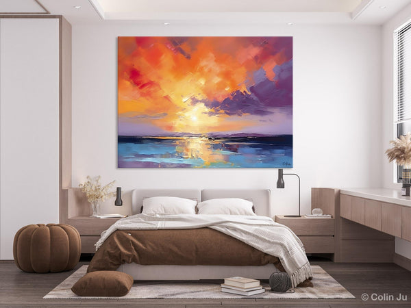 Original Landscape Oil Paintings, Sunrise Paintings, Large Contemporary Wall Art, Oil Painting on Canvas, Extra Large Paintings for Bedroom-ArtWorkCrafts.com