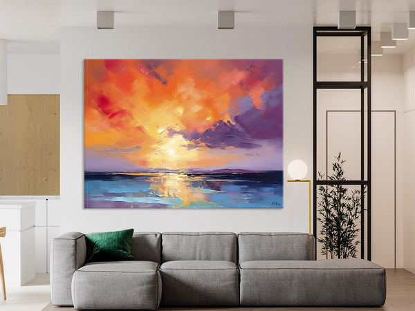 Original Landscape Oil Paintings, Sunrise Paintings, Large Contemporary Wall Art, Oil Painting on Canvas, Extra Large Paintings for Bedroom-ArtWorkCrafts.com
