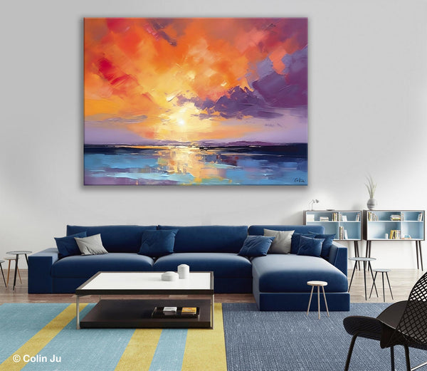 Original Landscape Oil Paintings, Sunrise Paintings, Large Contemporary Wall Art, Oil Painting on Canvas, Extra Large Paintings for Bedroom-ArtWorkCrafts.com