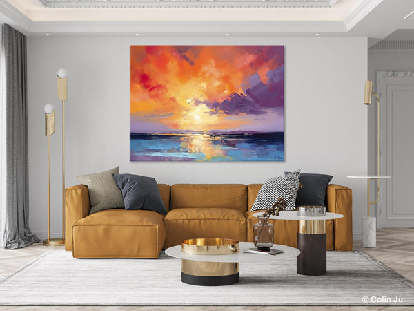 Original Landscape Oil Paintings, Sunrise Paintings, Large Contemporary Wall Art, Oil Painting on Canvas, Extra Large Paintings for Bedroom-ArtWorkCrafts.com