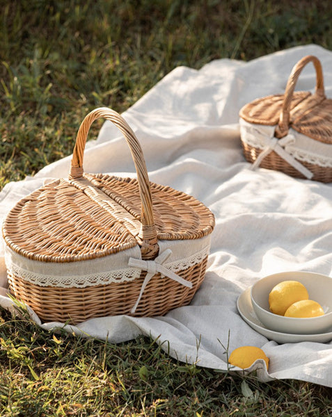 Picnic Storage Basket with Handle, Extra Large Kitchen Storage Baskets, Natural Hand-woven Wicker Storage Basket, Lovely Willow Weaving Baskets for Vegetable, Natural Fruit Storage Baskets-ArtWorkCrafts.com