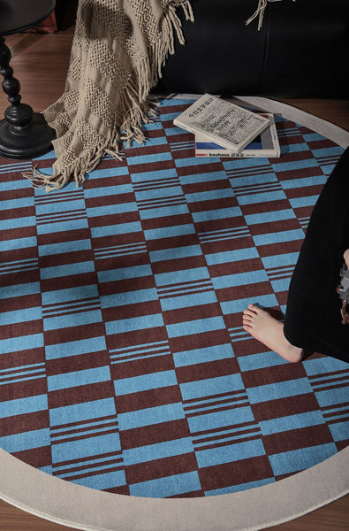 Modern Rugs for Dining Room, Geometric Modern Rugs for Living Room, Mid Century Circular Rugs for Bedroom, Abstract Contemporary Round Rugs under Chairs-ArtWorkCrafts.com