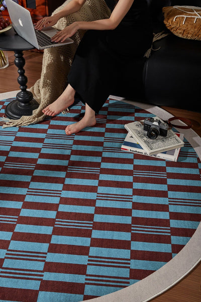 Modern Rugs for Dining Room, Geometric Modern Rugs for Living Room, Mid Century Circular Rugs for Bedroom, Abstract Contemporary Round Rugs under Chairs-ArtWorkCrafts.com