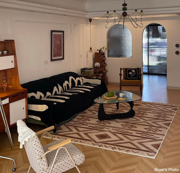 Mid Century Modern Rugs Next to Bed, Contemporary Rugs for Bedroom, Abstract Modern Carpets for Living Room, Modern Rugs for Dining Room-ArtWorkCrafts.com