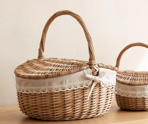 Picnic Storage Basket with Handle, Extra Large Kitchen Storage Baskets, Natural Hand-woven Wicker Storage Basket, Lovely Willow Weaving Baskets for Vegetable, Natural Fruit Storage Baskets-ArtWorkCrafts.com