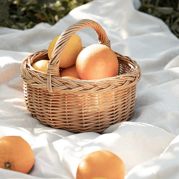 Small Kitchen Storage Baskets, Picnic Storage Basket with Handle, Hand-woven Wicker Storage Basket, Natural Fruit Basket, Willow Weaving Baskets for Vegetable-ArtWorkCrafts.com