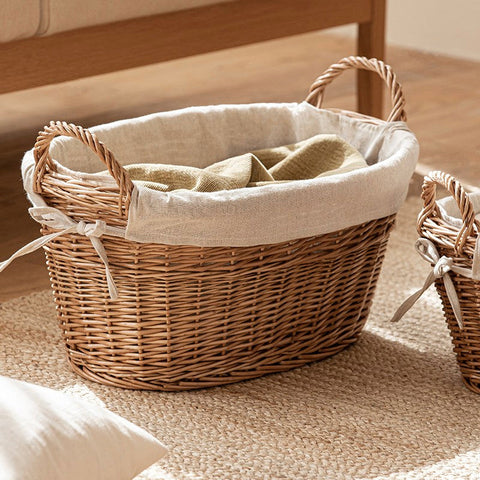 Large Kitchen Round Storage Baskets, Large Food Storage Basket with Handle, Natural Hand-woven Wicker Storage Basket for Clothes, Willow Weaving Baskets for Toys-ArtWorkCrafts.com